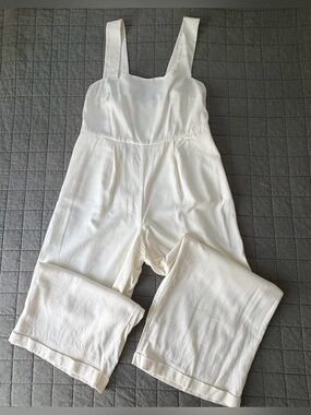 Eloquii Women’s Ivory Linen Blend Sleeveless Wide Leg jumpsuit NWT Size 16